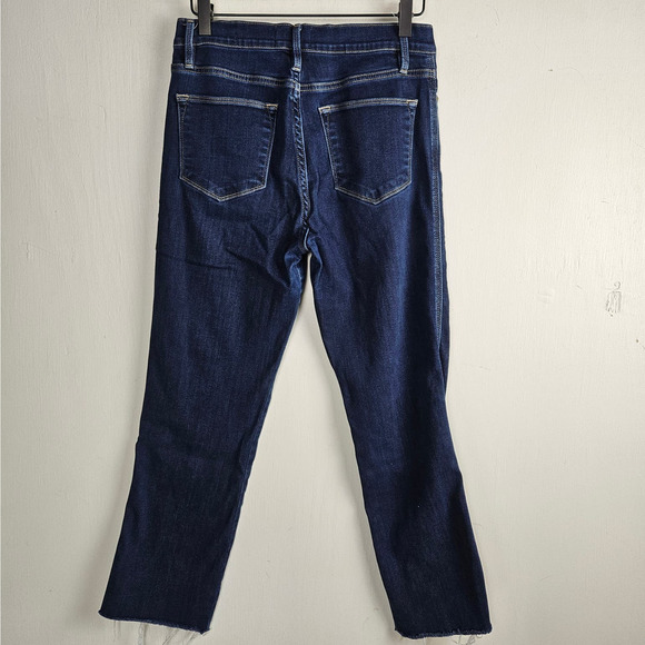 Frame Le High Straight Raw Hem Ankle Jeans 28 Dark Wash Stretch Denim - Picture 7 of 9